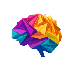 Logo for Focus Point Psychotherapy – integrative therapy online and in Kent, with a colourful origami brain symbol